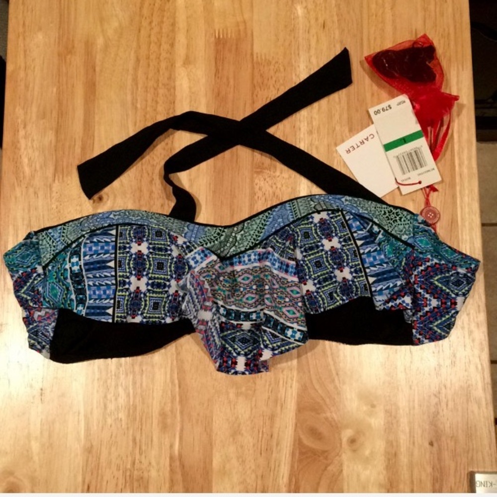 Red Carter Strapless Flutter Swim Top